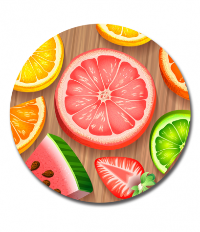 ที่รองแก้ว MDF ทรงกลม ลาย Juice fruit mix